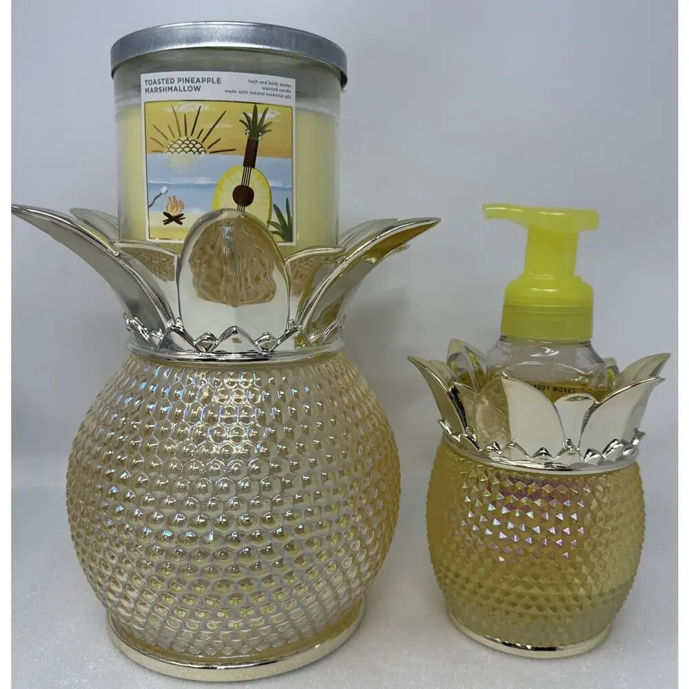 New Bath & Body Works~3 Wick Pineapple Candle Holder + Foaming Hand Soap Holder